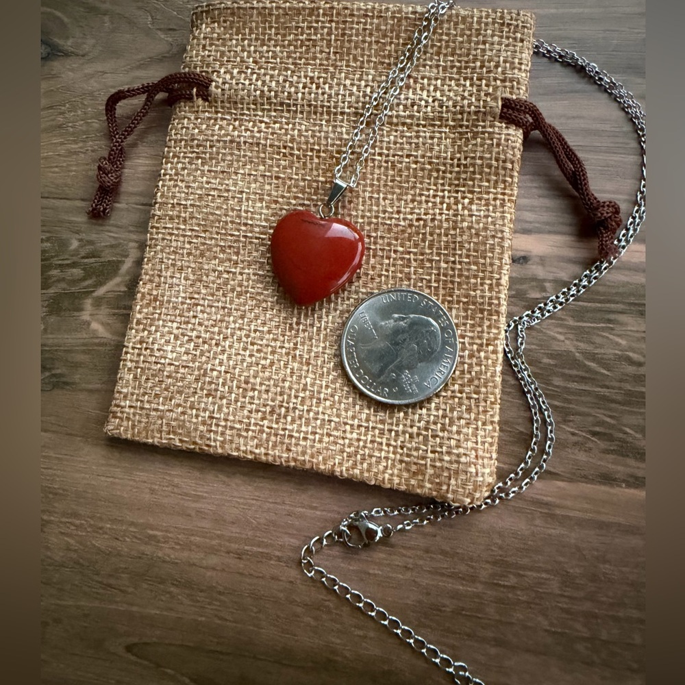 Red Jasper Necklace Red Jasper Pendant Crystal Heart Necklace - Picture 2 of 2
